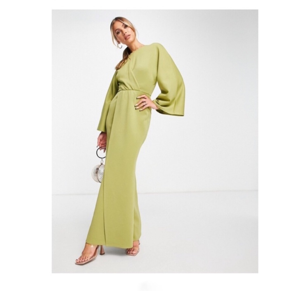 ASOS Olive Green Maxi Dress with Wide Balloon Sleeves